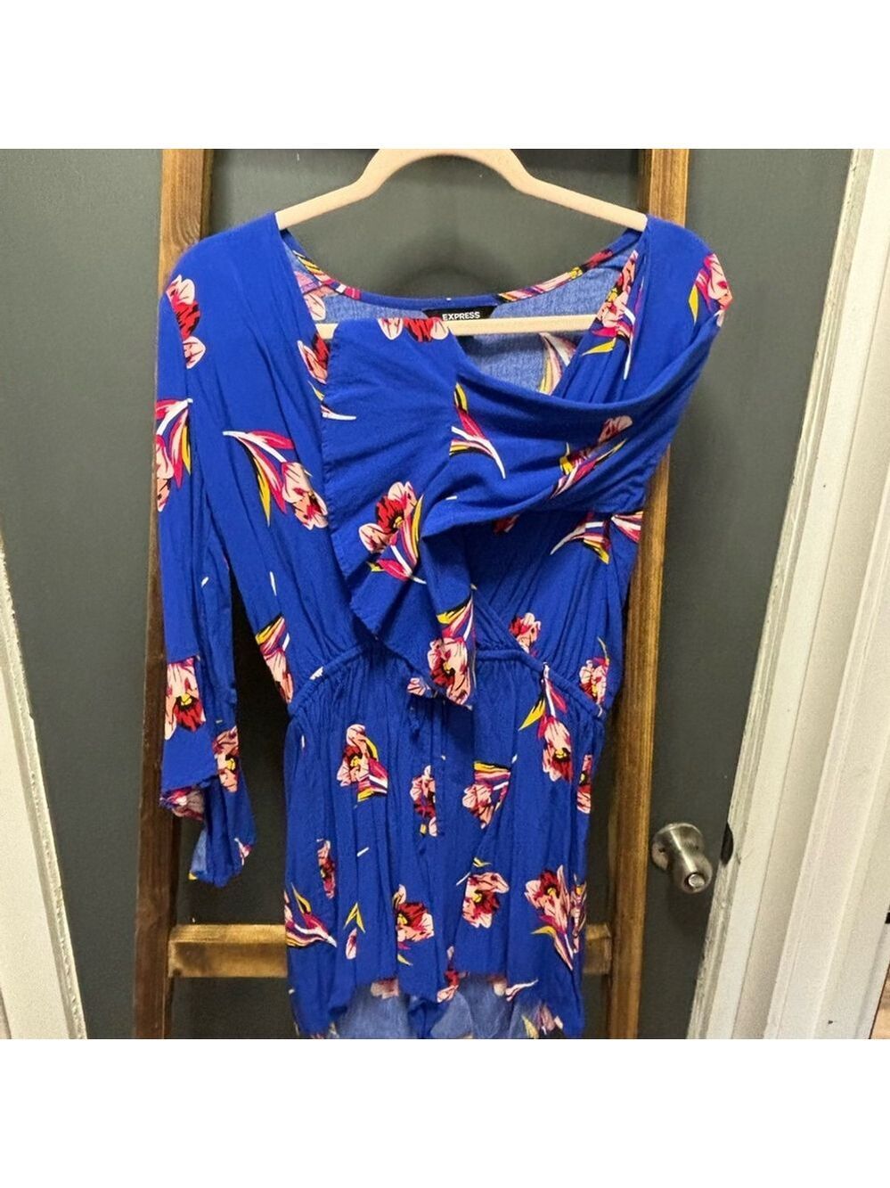 Express Blue Floral Jumpsuit